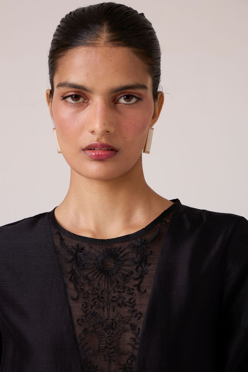 Callisto Black Handwoven Dress chanderi by The Summer House in black color for women in Singapore
