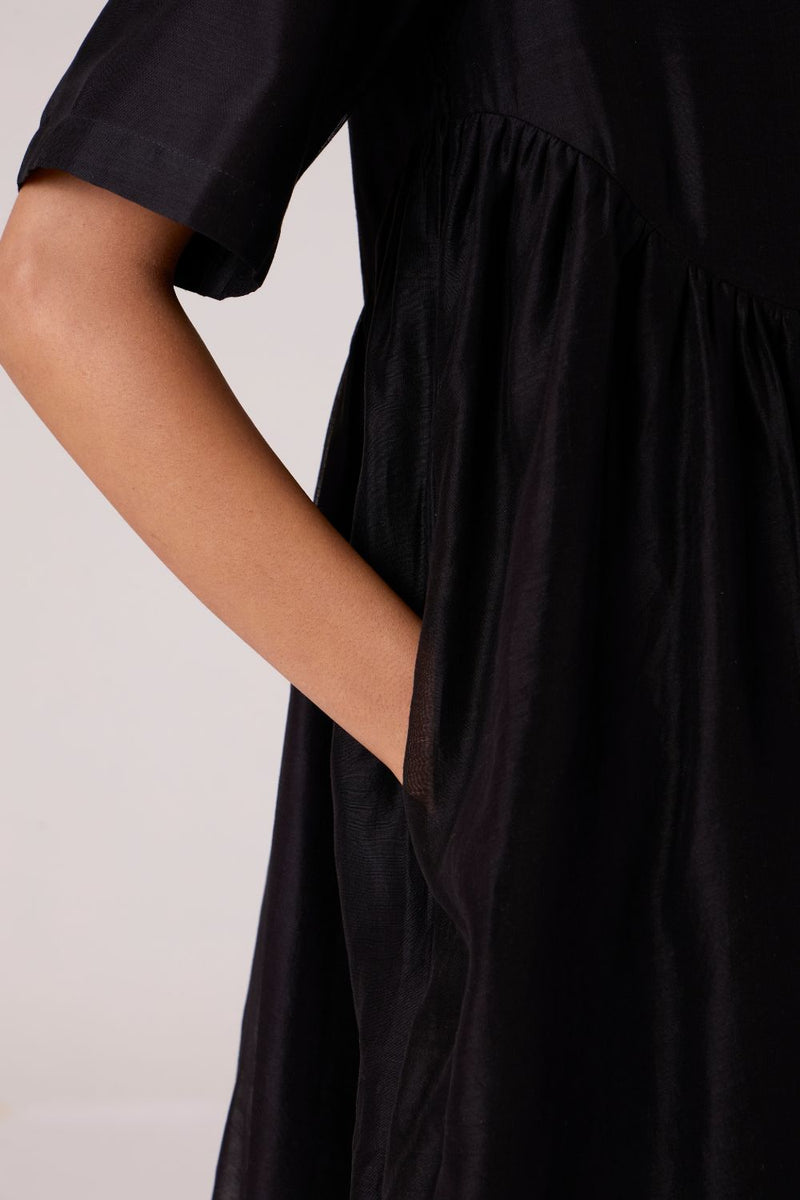 Callisto Black Handwoven Dress chanderi by The Summer House in black color for women in Singapore