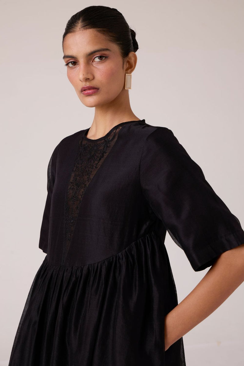 Callisto Black Handwoven Dress chanderi by The Summer House in black color for women in Singapore