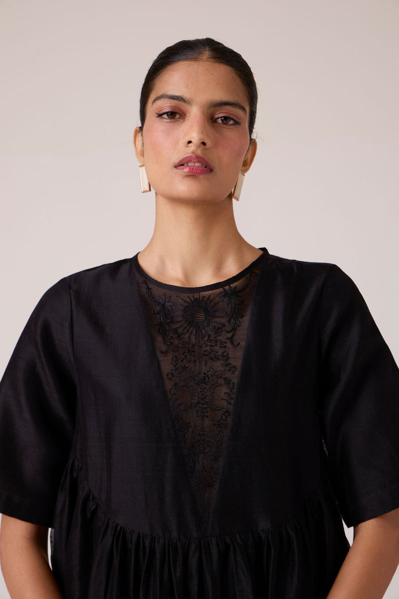 Callisto Black Handwoven Dress chanderi by The Summer House in black color for women in Singapore