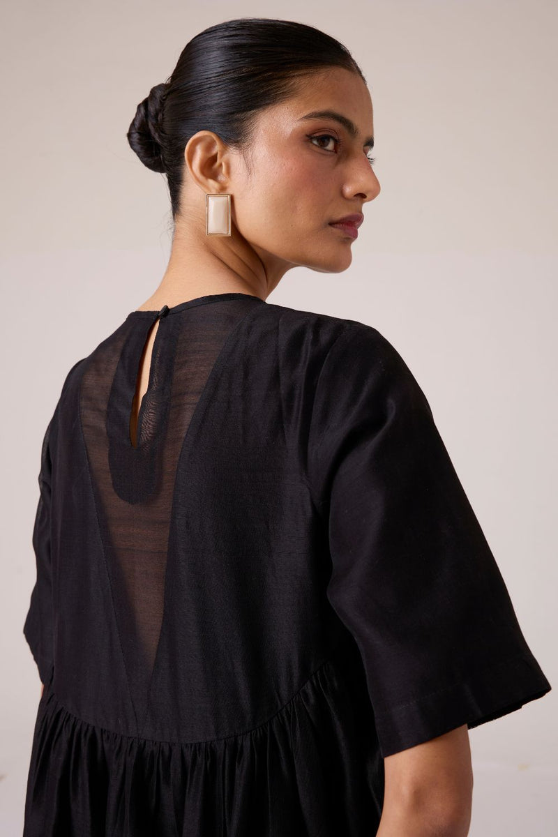 Callisto Black Handwoven Dress chanderi by The Summer House in black color for women in Singapore