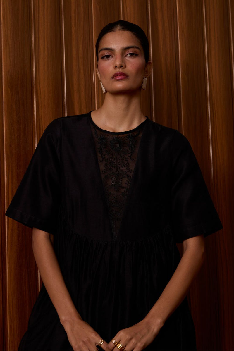 Callisto Black Handwoven Dress chanderi by The Summer House in black color for women in Singapore