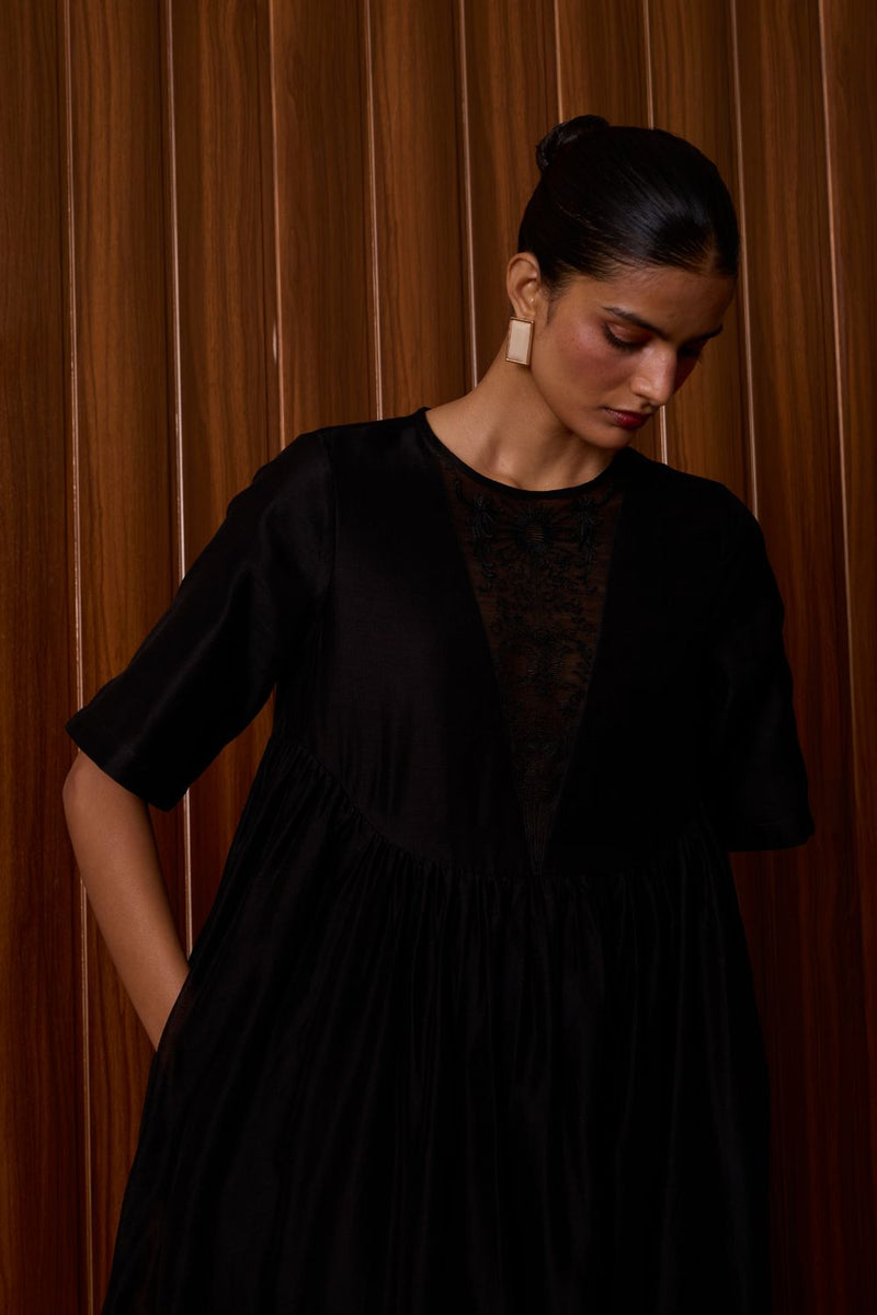 Callisto Black Handwoven Dress chanderi by The Summer House in black color for women in Singapore