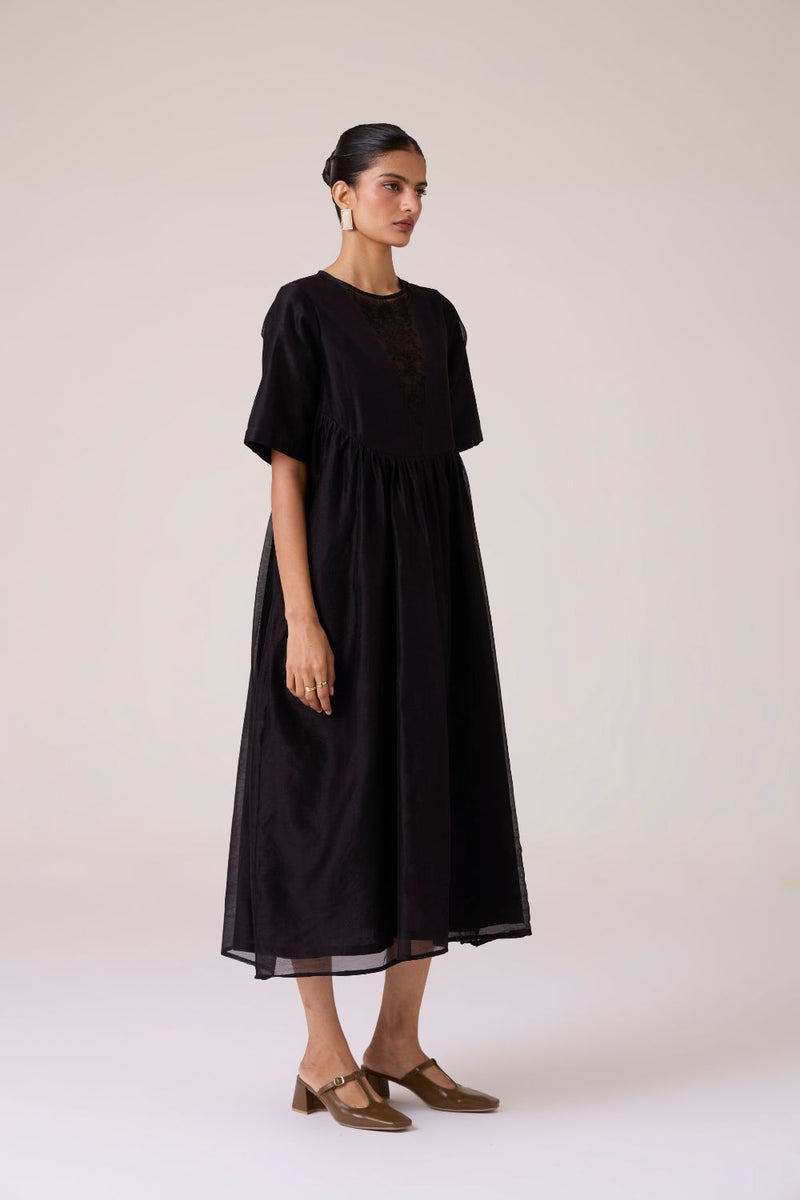 Callisto Black Handwoven Dress chanderi by The Summer House in black color for women in Singapore