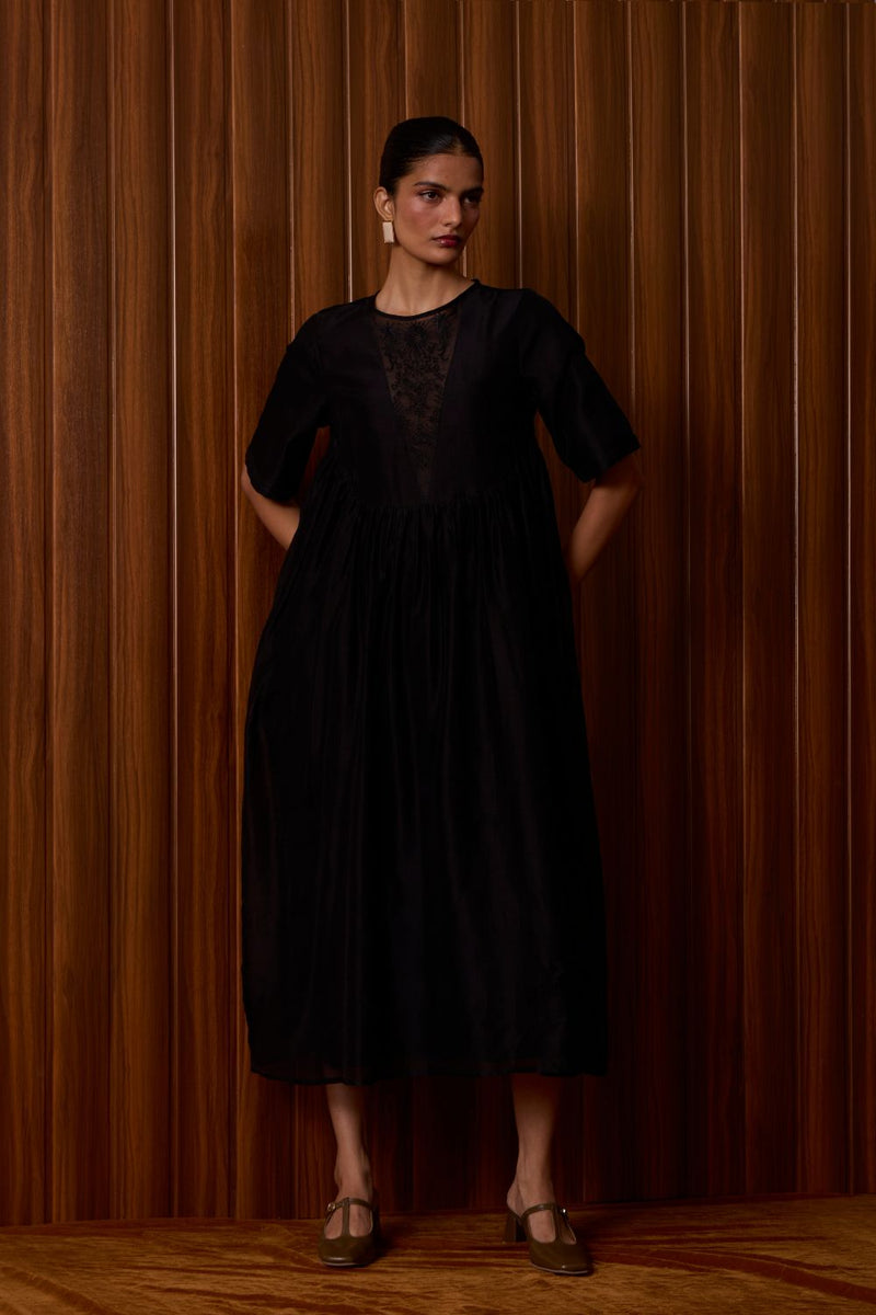 Callisto Black Handwoven Dress chanderi by The Summer House in black color for women in Singapore