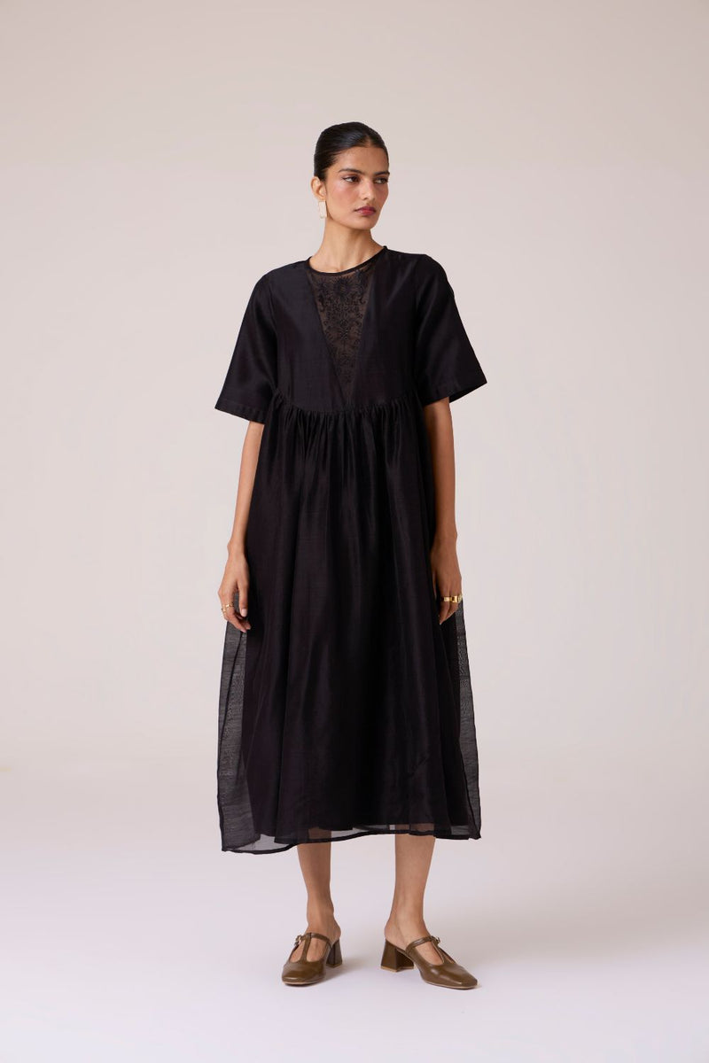 Callisto Black Handwoven Dress chanderi by The Summer House in black color for women in Singapore