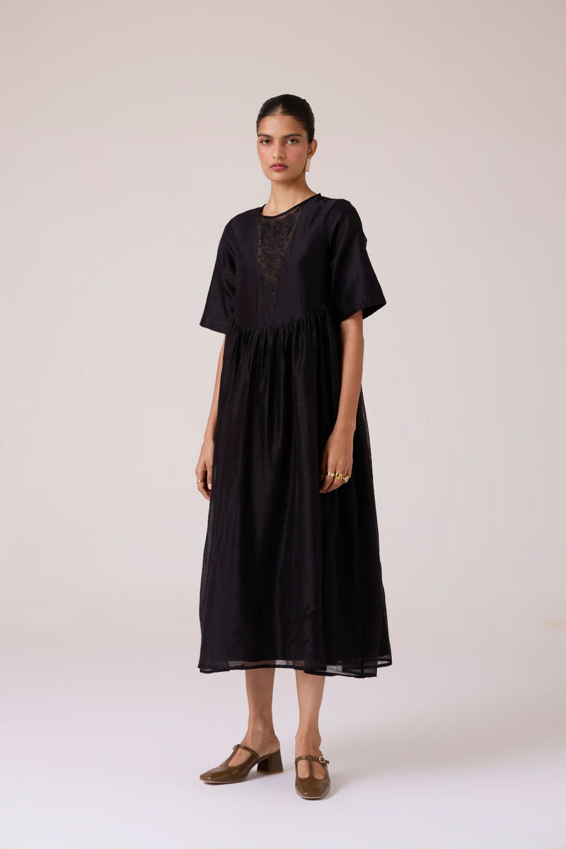 Callisto Black Handwoven Dress chanderi by The Summer House in black color for women in Singapore