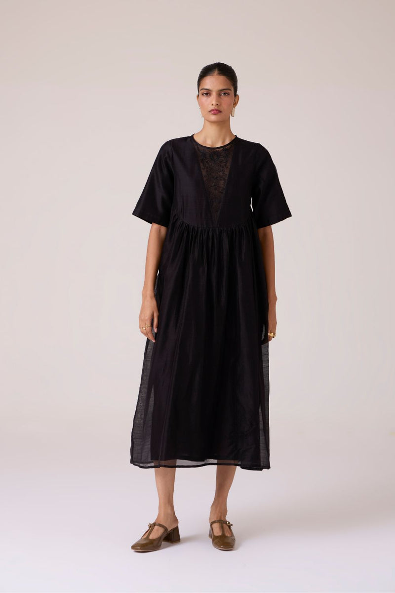Callisto Black Handwoven Dress chanderi by The Summer House in black color for women in Singapore