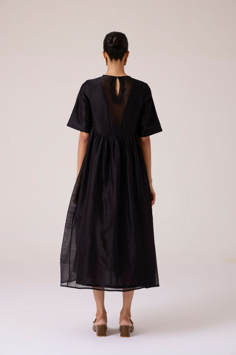 Callisto Black Handwoven Dress chanderi by The Summer House in black color for women in Singapore