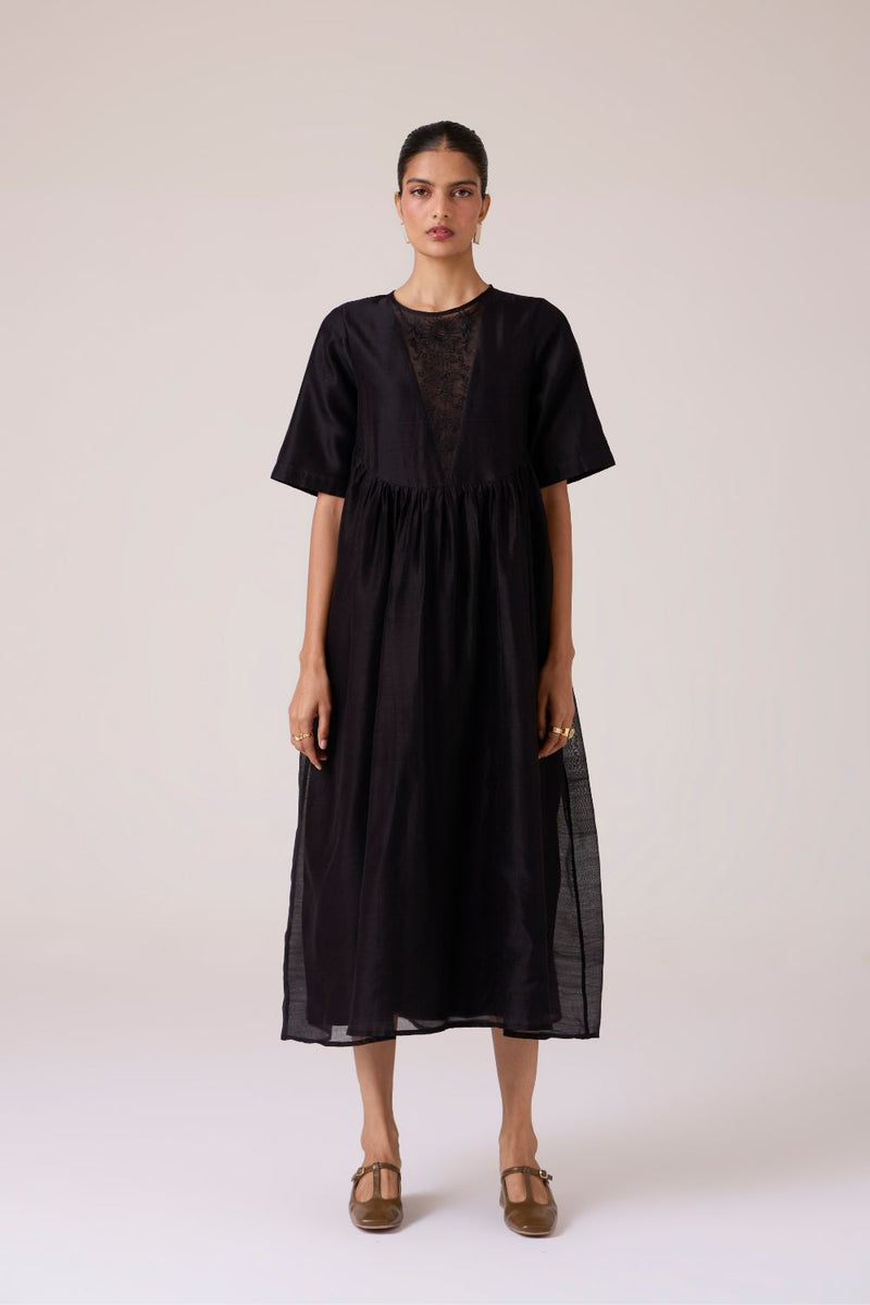 Callisto Black Handwoven Dress chanderi by The Summer House in black color for women in Singapore
