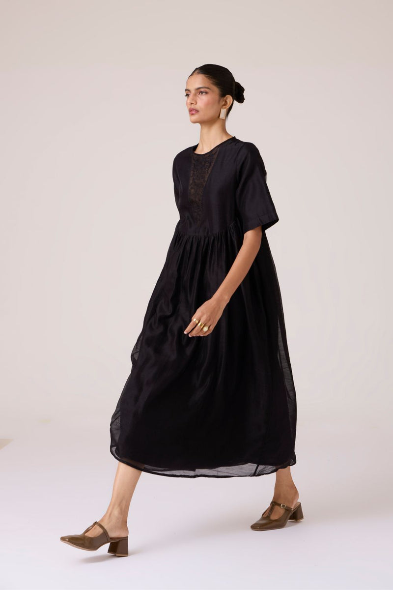 Callisto Black Handwoven Dress chanderi by The Summer House in black color for women in Singapore
