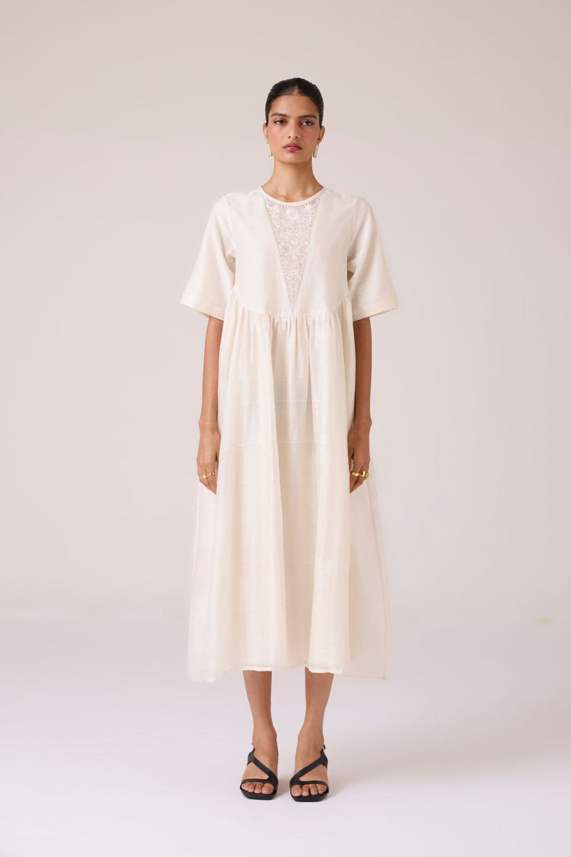 Callisto White Handwoven Dress chanderi by The Summer House in white color for women in Singapore