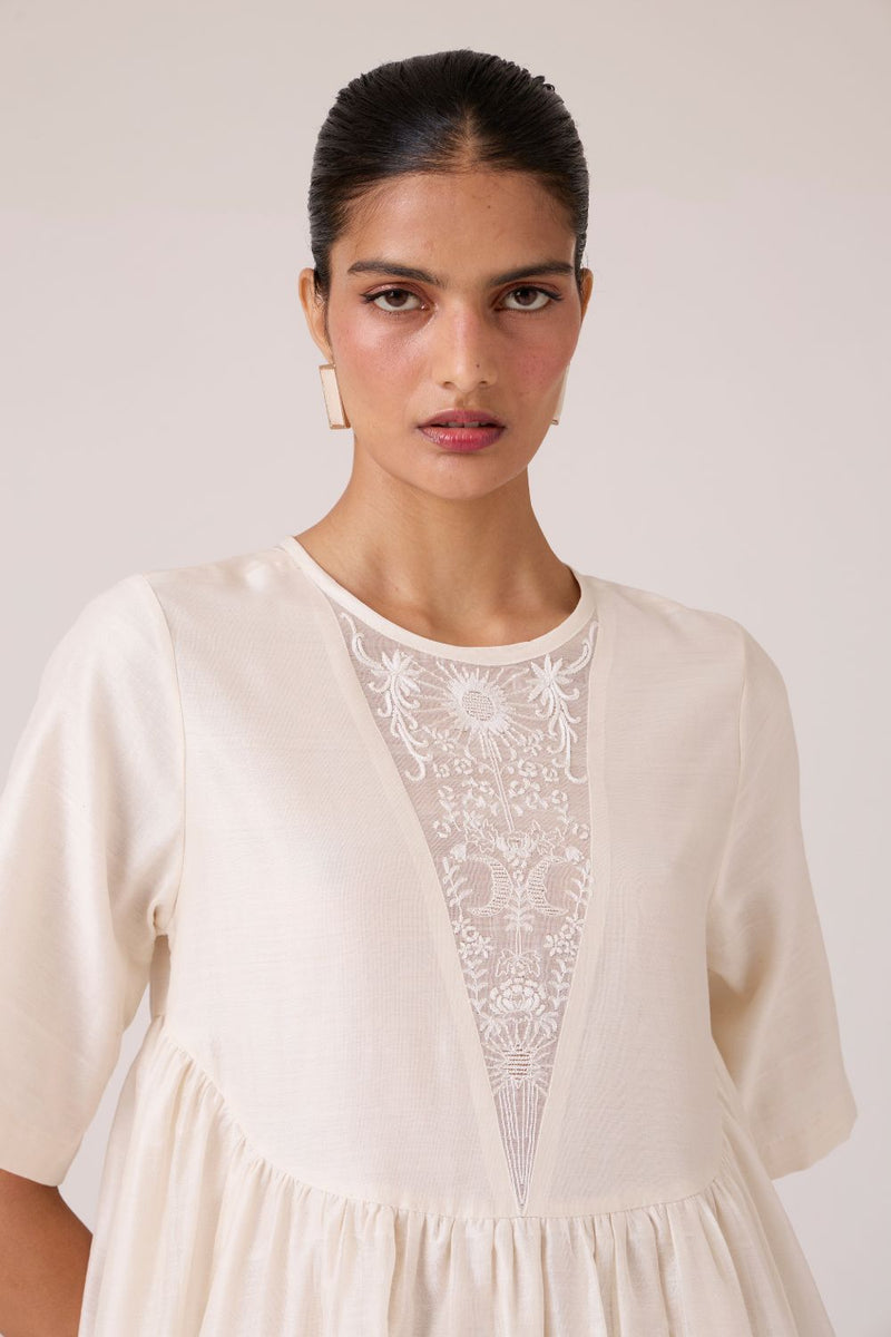 Callisto White Handwoven Dress chanderi by The Summer House in white color for women in Singapore