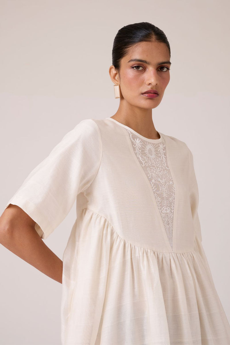 Callisto White Handwoven Dress chanderi by The Summer House in white color for women in Singapore