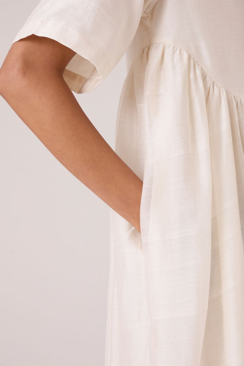Callisto White Handwoven Dress chanderi by The Summer House in white color for women in Singapore