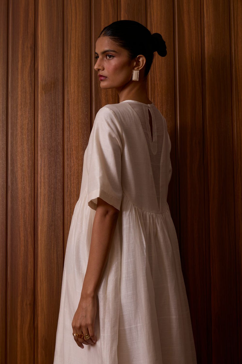 Callisto White Handwoven Dress chanderi by The Summer House in white color for women in Singapore
