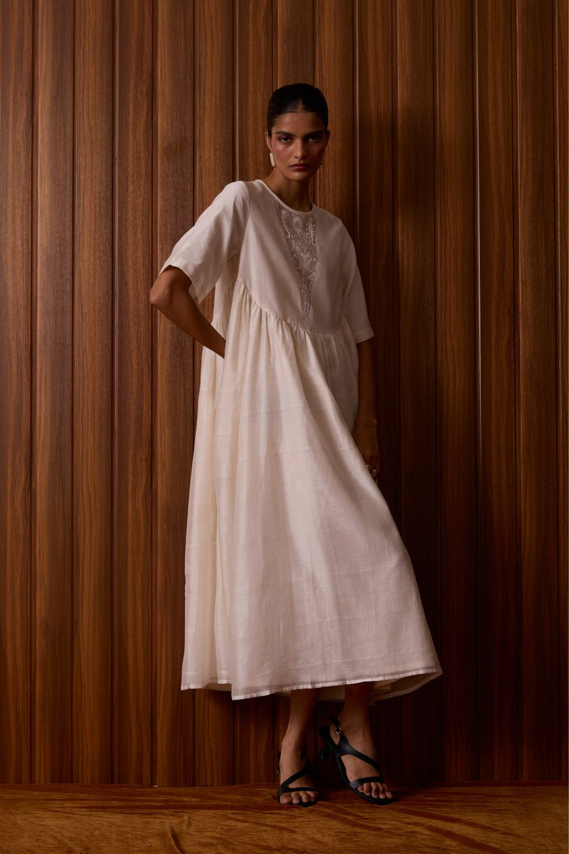 Callisto White Handwoven Dress chanderi by The Summer House in white color for women in Singapore