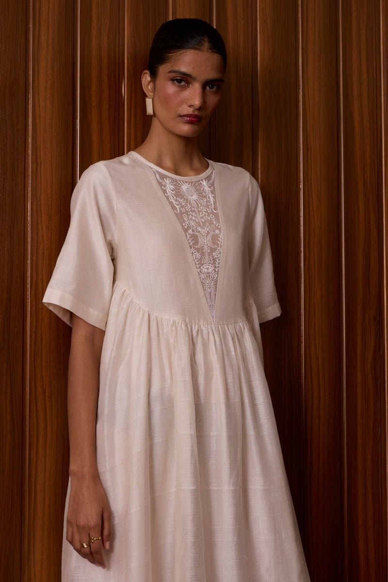 Callisto White Handwoven Dress chanderi by The Summer House in white color for women in Singapore