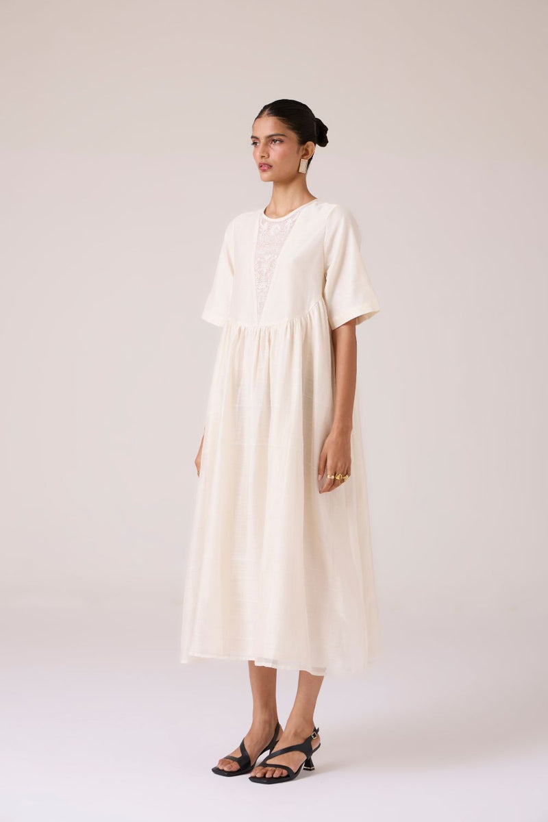Callisto White Handwoven Dress chanderi by The Summer House in white color for women in Singapore