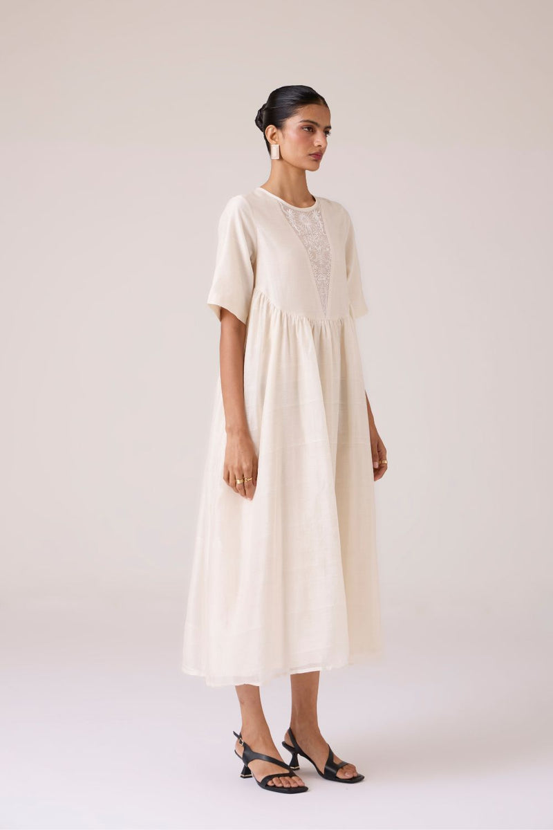 Callisto White Handwoven Dress chanderi by The Summer House in white color for women in Singapore