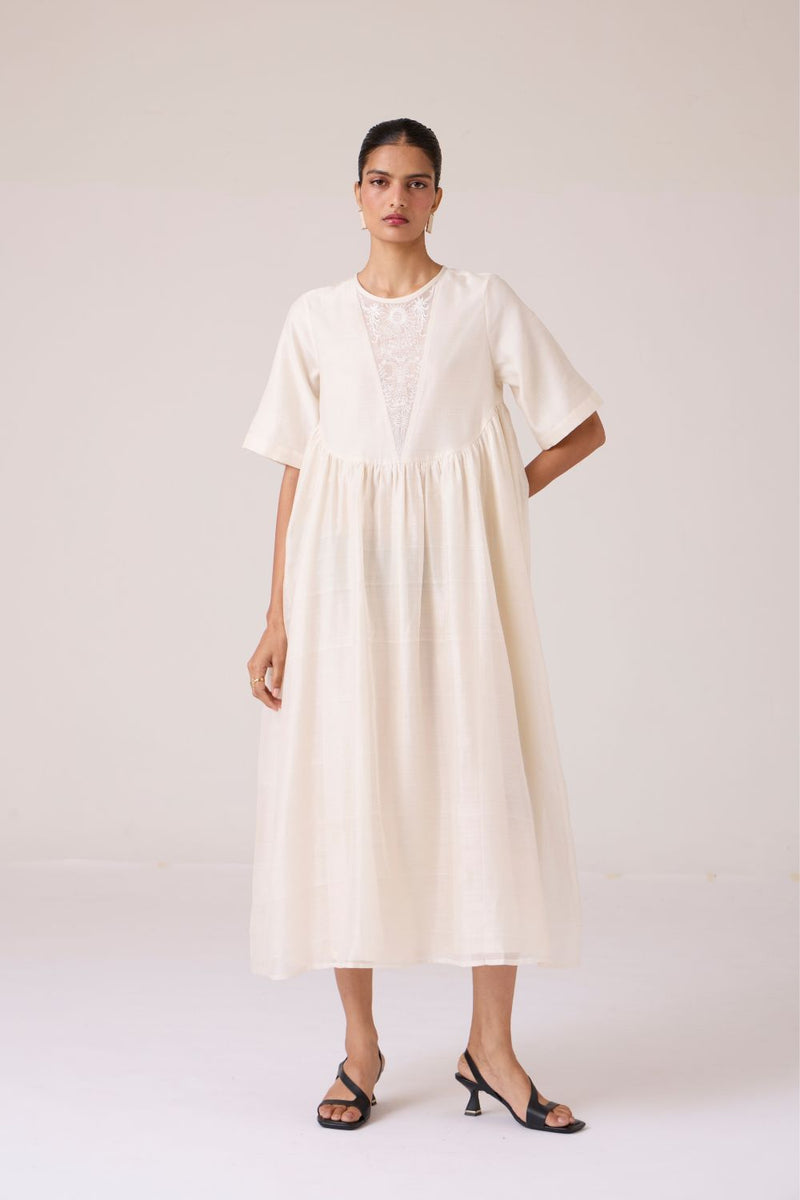 Callisto White Handwoven Dress chanderi by The Summer House in white color for women in Singapore