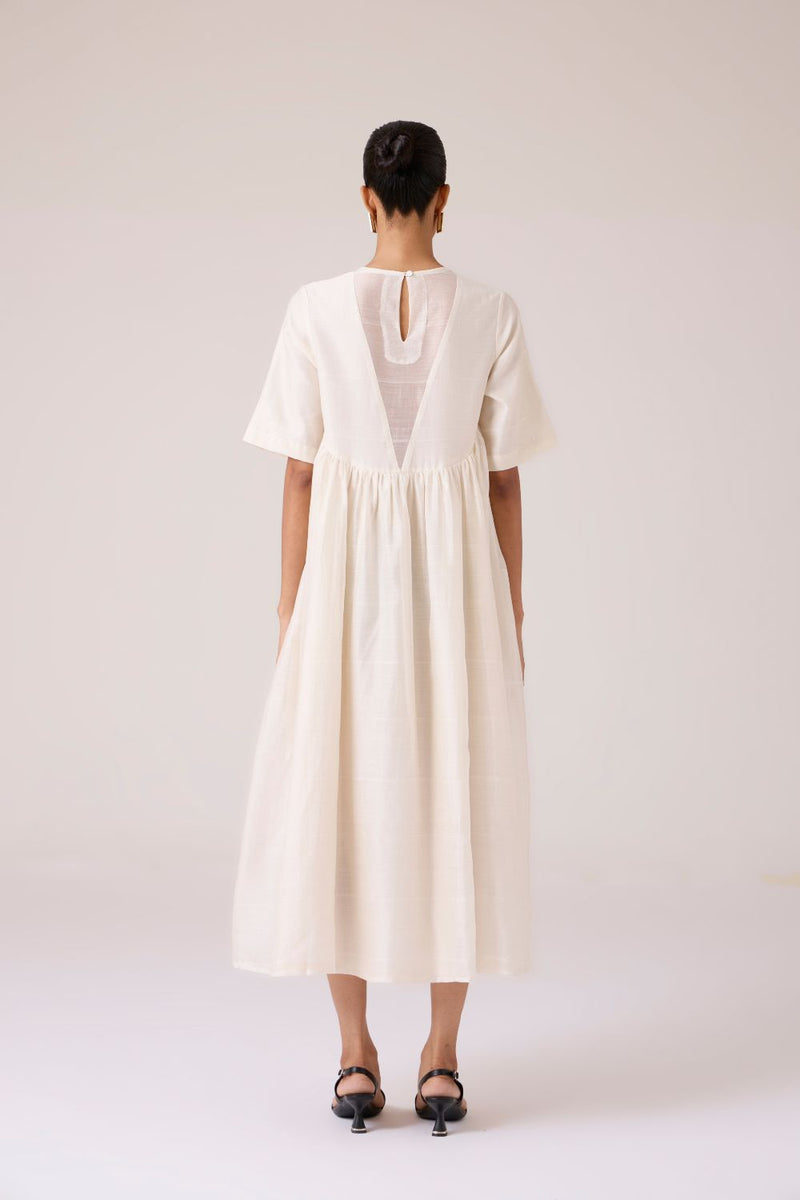 Callisto White Handwoven Dress chanderi by The Summer House in white color for women in Singapore
