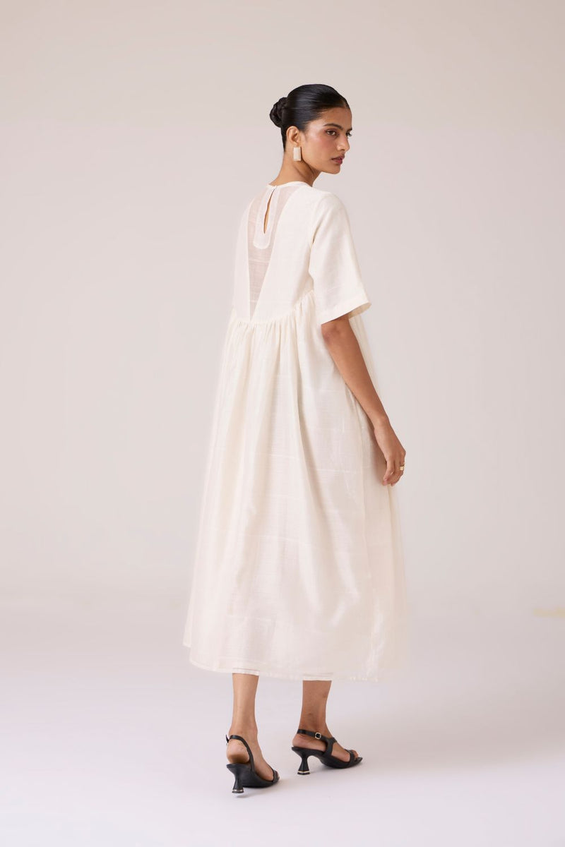 Callisto White Handwoven Dress chanderi by The Summer House in white color for women in Singapore