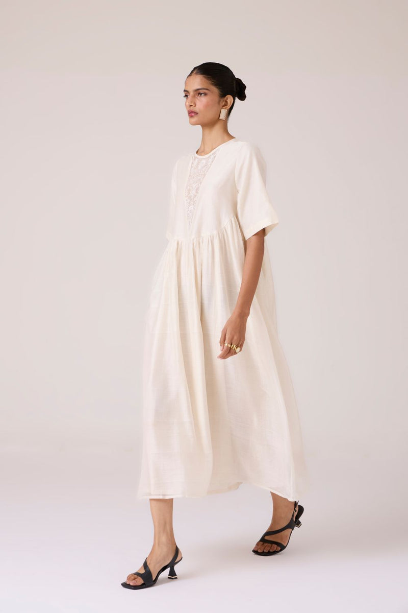 Callisto White Handwoven Dress chanderi by The Summer House in white color for women in Singapore