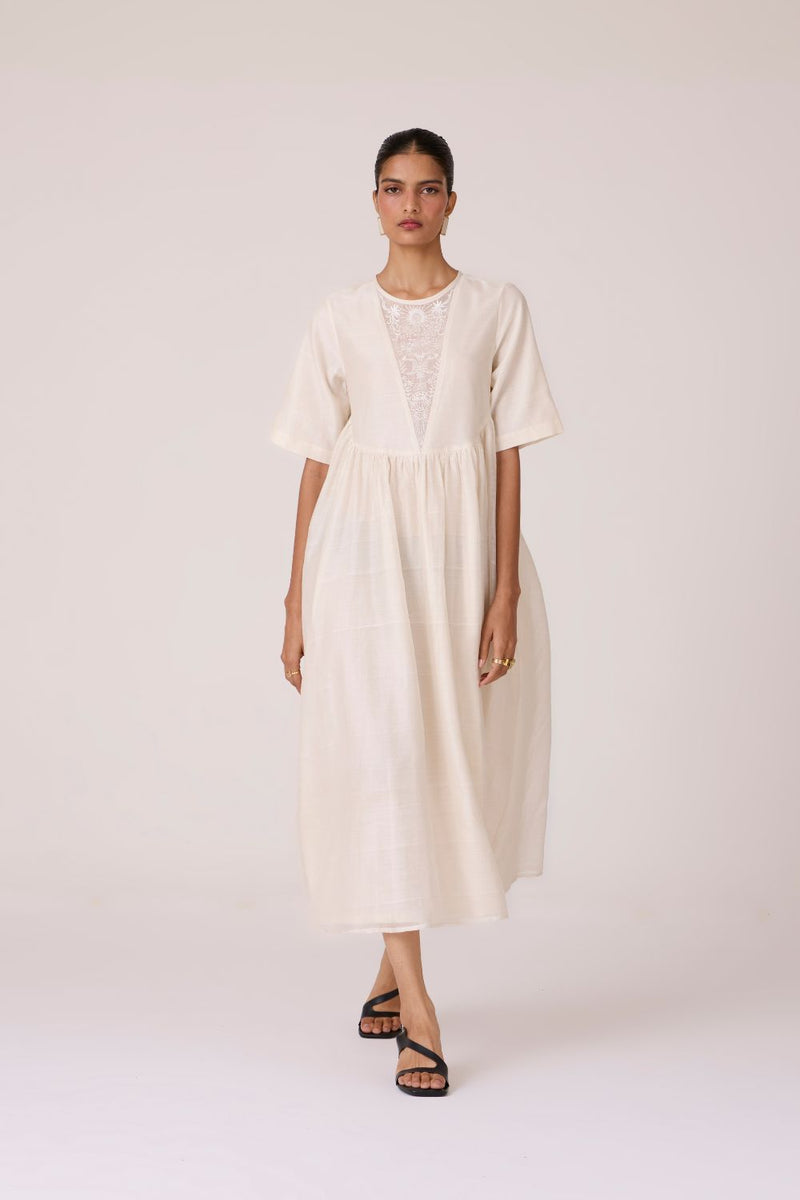 Callisto White Handwoven Dress chanderi by The Summer House in white color for women in Singapore