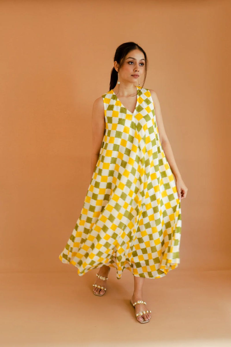 Camellia Dress mul by Homegrown by Alterego in yellow color for women in Singapore