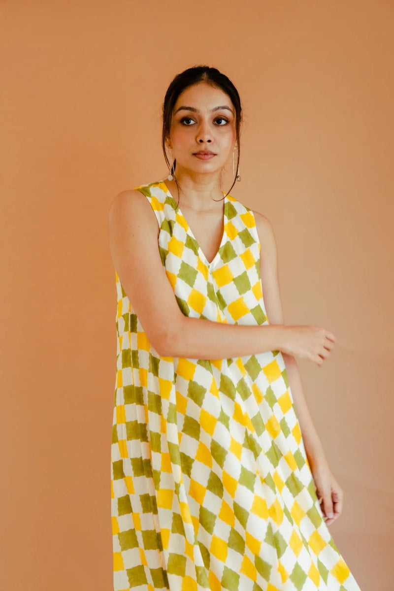 Camellia Dress mul by Homegrown by Alterego in yellow color for women in Singapore