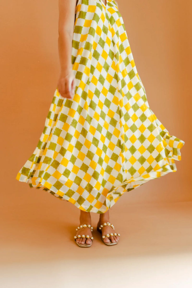 Camellia Dress mul by Homegrown by Alterego in yellow color for women in Singapore