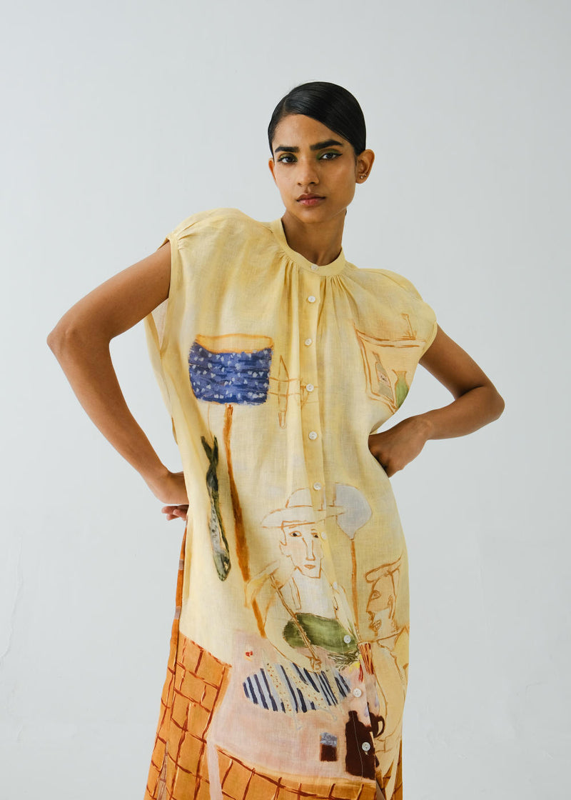 Cap Sleeve Dress-Fisherman linen by CORD for women in Singapore