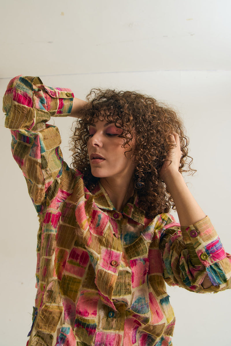 Cosmos Shirt chanderi silk top/shirt by Capisvirleo in off white for women in Singapore