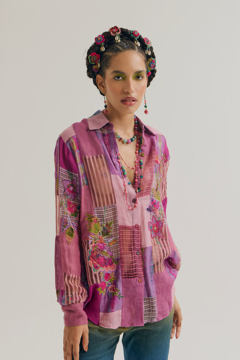 Paako Shirt jute,linen,silk top/shirt by Capisvirleo in pink for women in Singapore