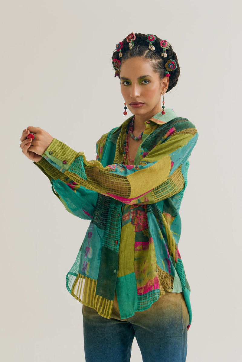 Paako Vinca Set jute,linen,silk co-ord set by Capisvirleo in green for women in Singapore