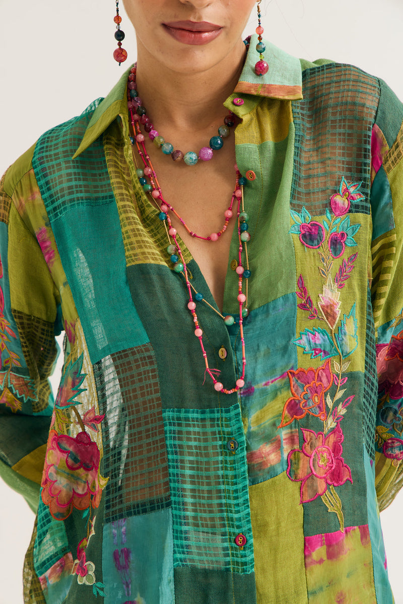 Paako Vinca Set jute,linen,silk co-ord set by Capisvirleo in green for women in Singapore