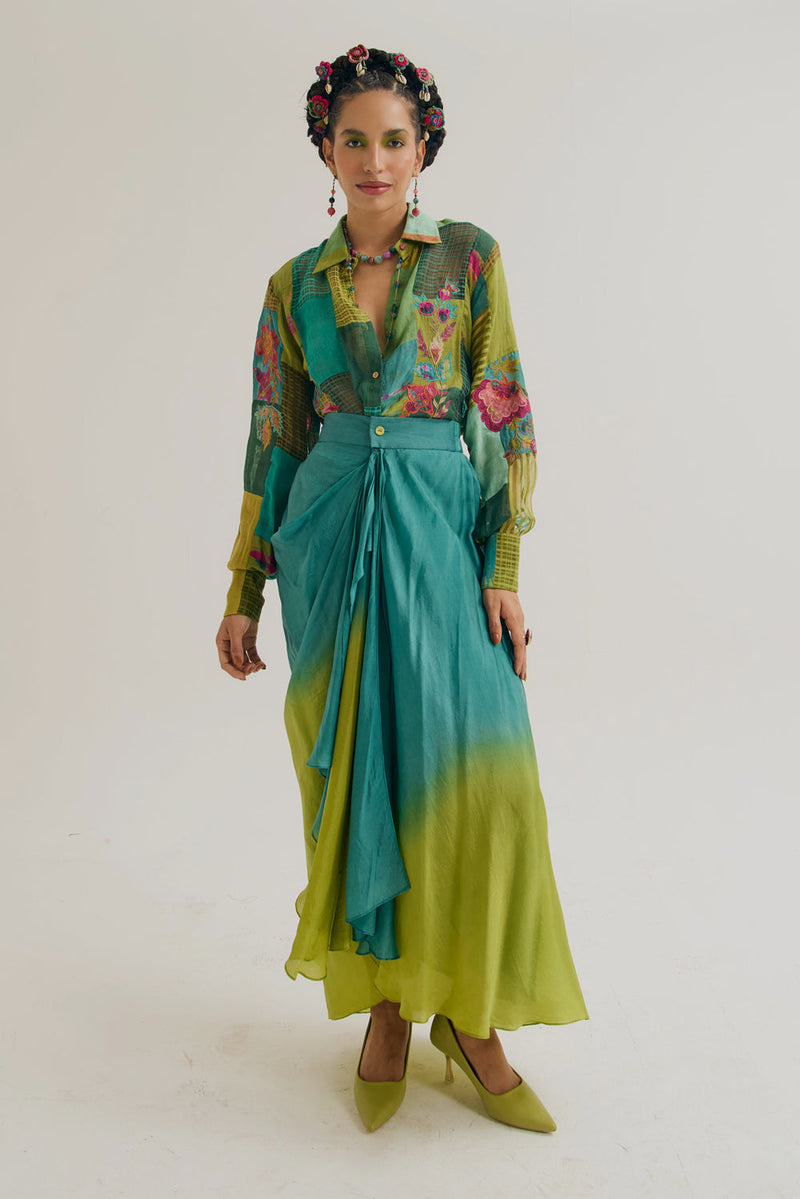 Vinca Skirt habutai silk skirt by Capisvirleo in green for women in Singapore