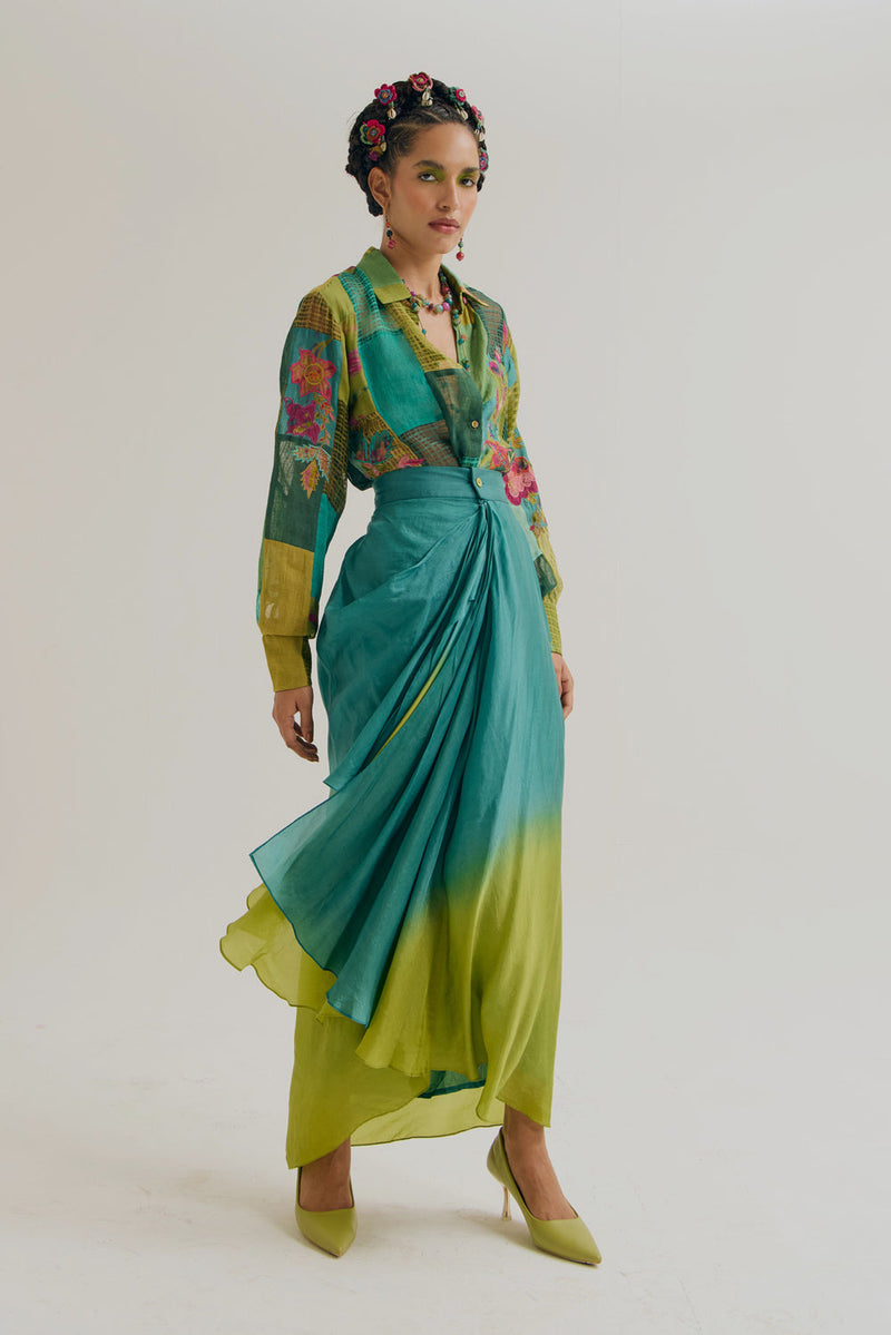 Paako Vinca Set jute,linen,silk co-ord set by Capisvirleo in green for women in Singapore