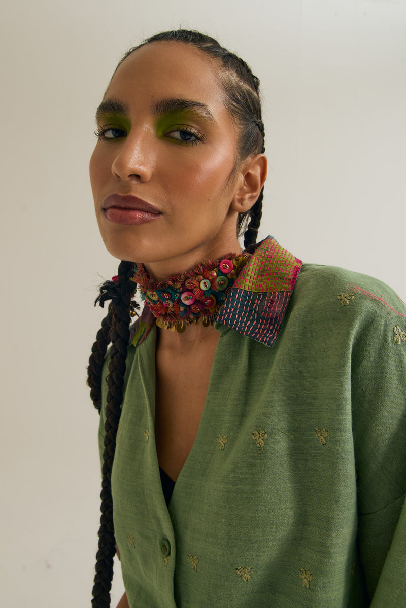 Hibiscus Shirt handloom cotton,silk top/shirt by Capisvirleo in green for women in Singapore