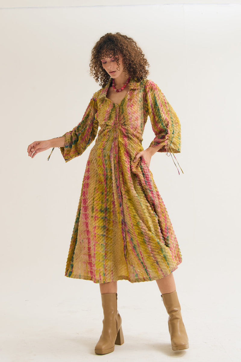 Lantana Dress cotton silk,chanderi dress by Capisvirleo in yellow for women in Singapore