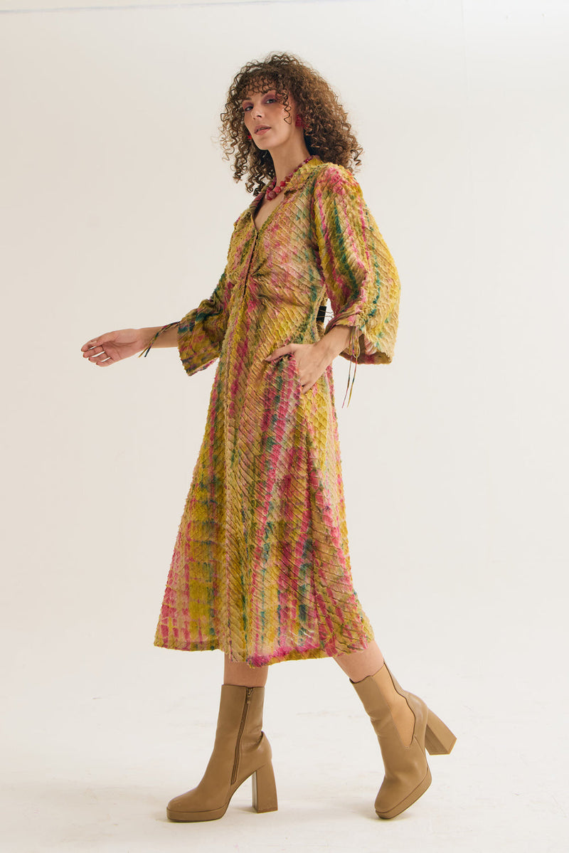 Lantana Dress cotton silk,chanderi dress by Capisvirleo in yellow for women in Singapore