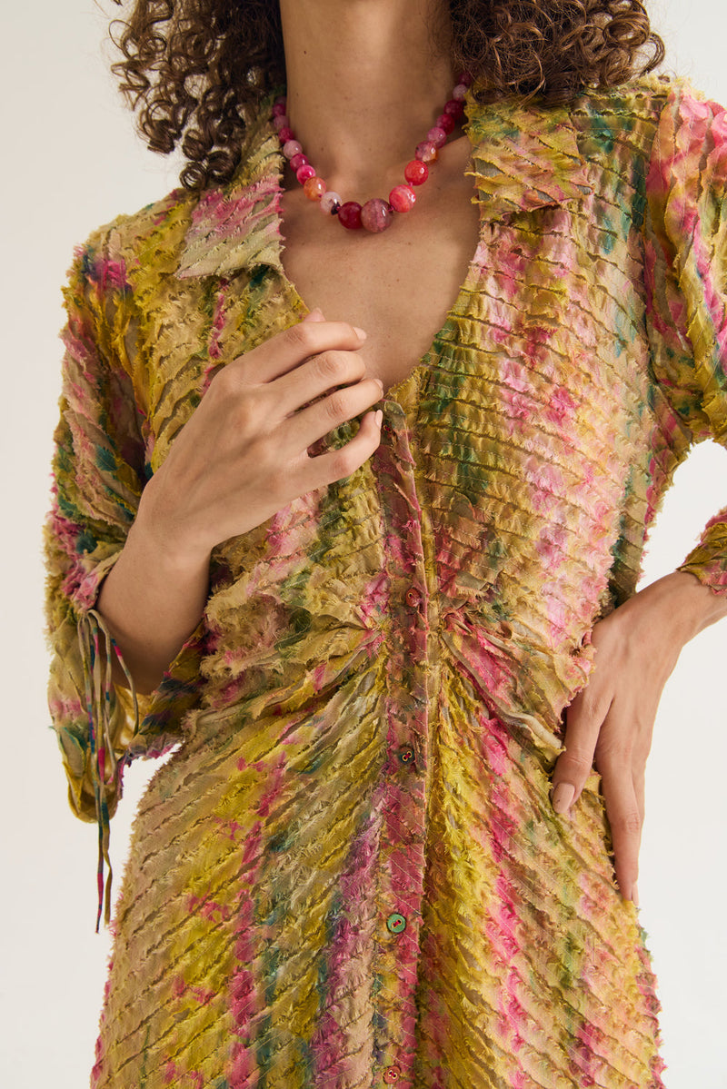 Lantana Dress cotton silk,chanderi dress by Capisvirleo in yellow for women in Singapore