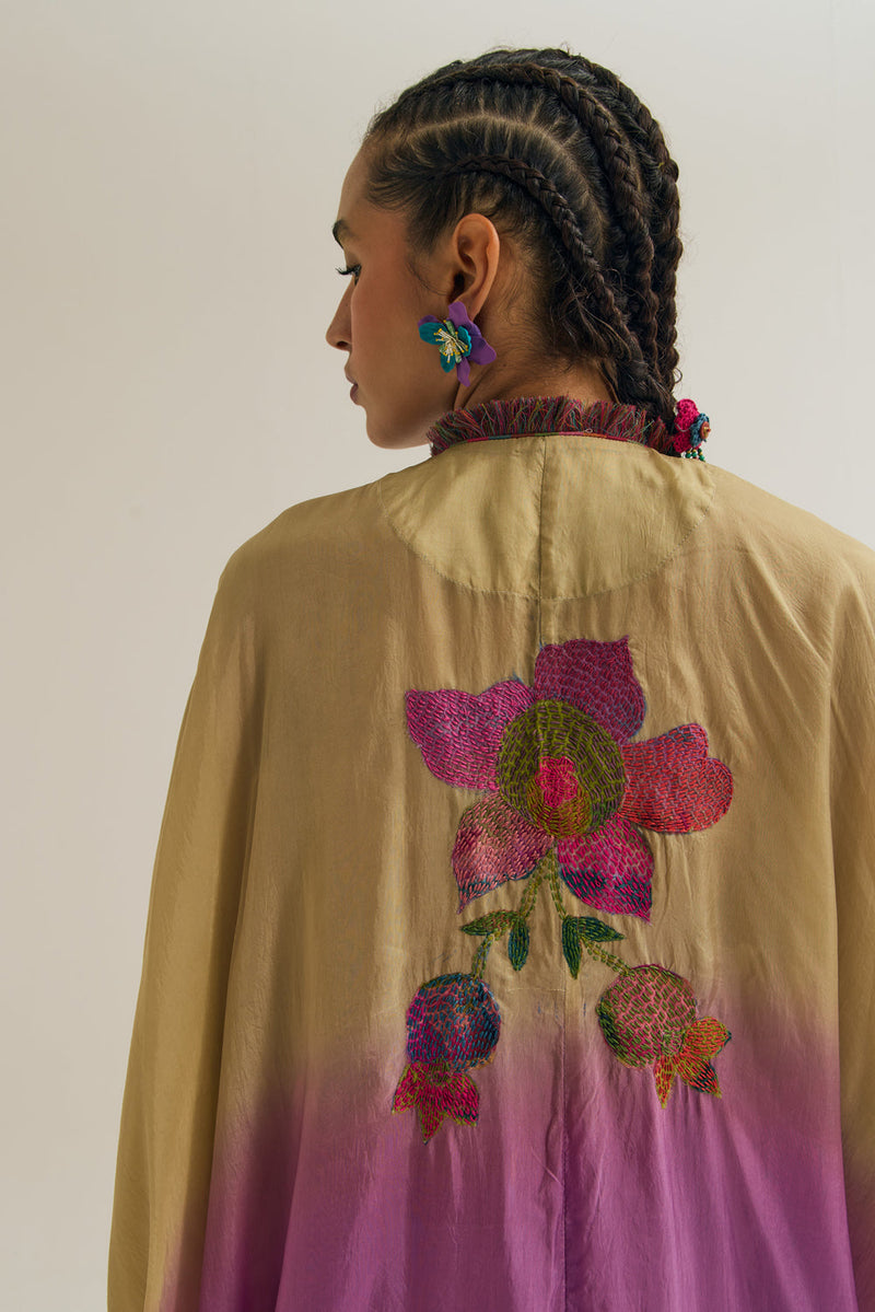 Cherry-Blossom Kaftan habutai silk tunics/kaftan by Capisvirleo in olive for women in Singapore