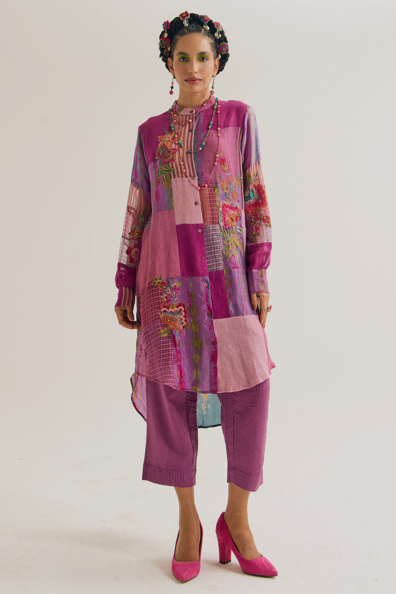 Shrub Rose Shirt jute,linen,silk top/shirt by Capisvirleo in pink for women in Singapore