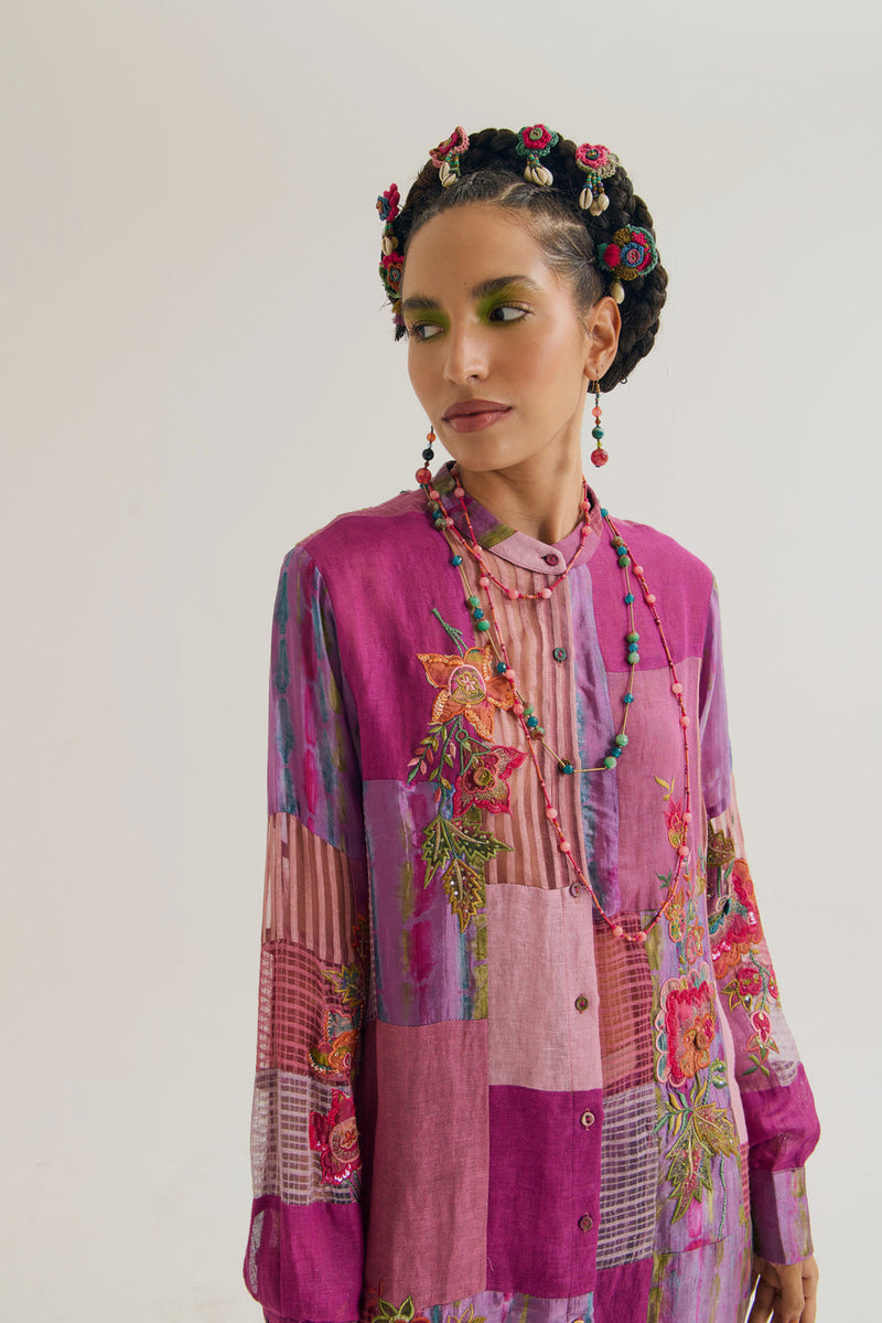Shrub Rose Shirt jute,linen,silk top/shirt by Capisvirleo in pink for women in Singapore