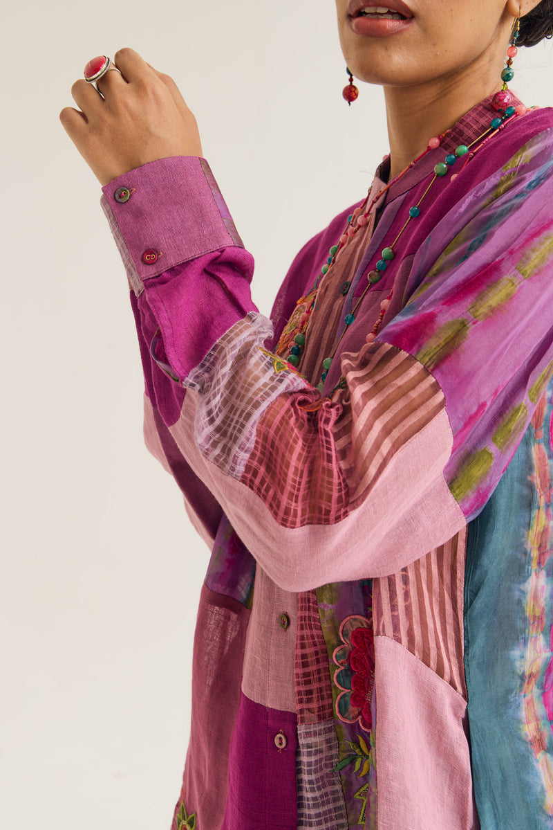 Shrub Rose Shirt jute,linen,silk top/shirt by Capisvirleo in pink for women in Singapore