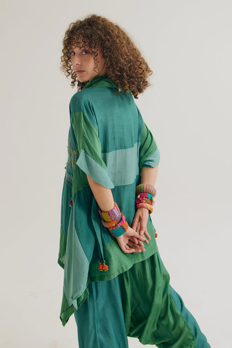 Plumaria Co Ord Set cotton silk co-ord set by Capisvirleo in teal for women in Singapore