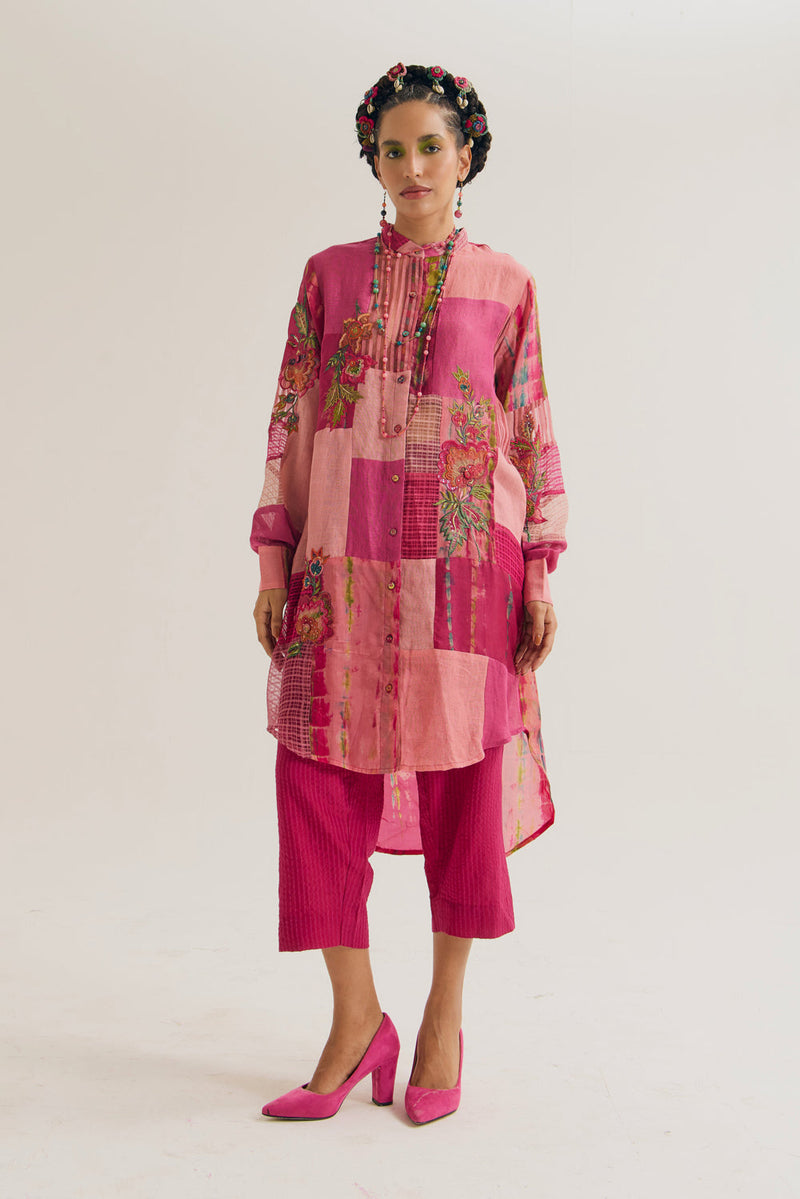 Shrub Rose Shirt jute,linen,silk top/shirt by Capisvirleo in pink for women in Singapore