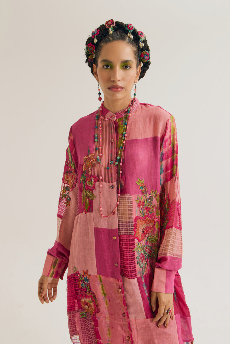 Shrub Rose Shirt jute,linen,silk top/shirt by Capisvirleo in pink for women in Singapore